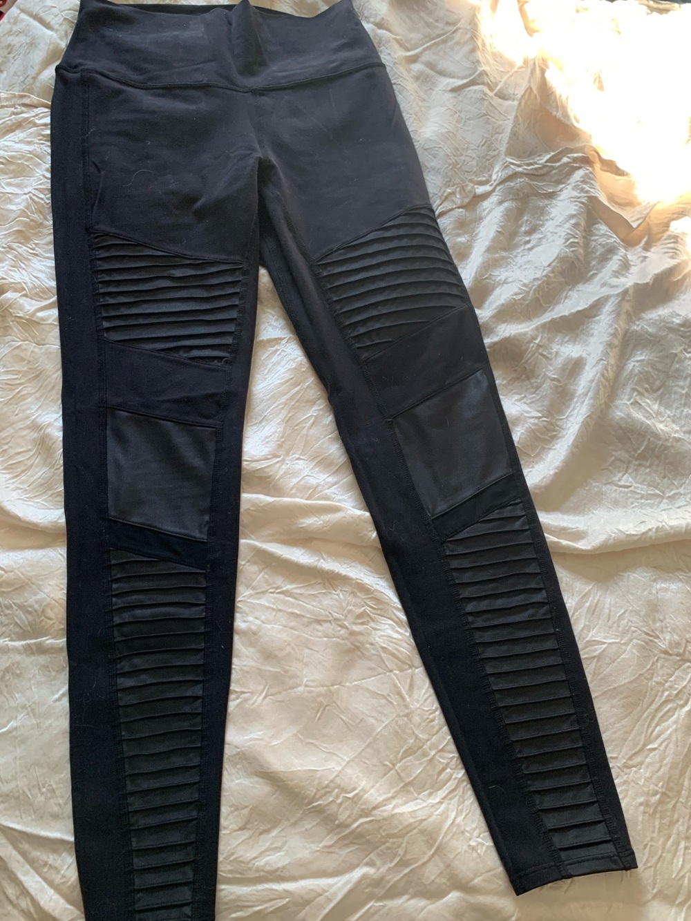 ALO Yoga Black Moto Ribbed High-Rise Leggings
